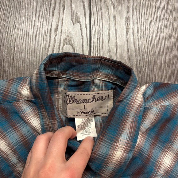 Vintage Wrangler Wrancher 1980s Pearl Snap Plaid Shirt Cowboy large - Picture 6 of 9